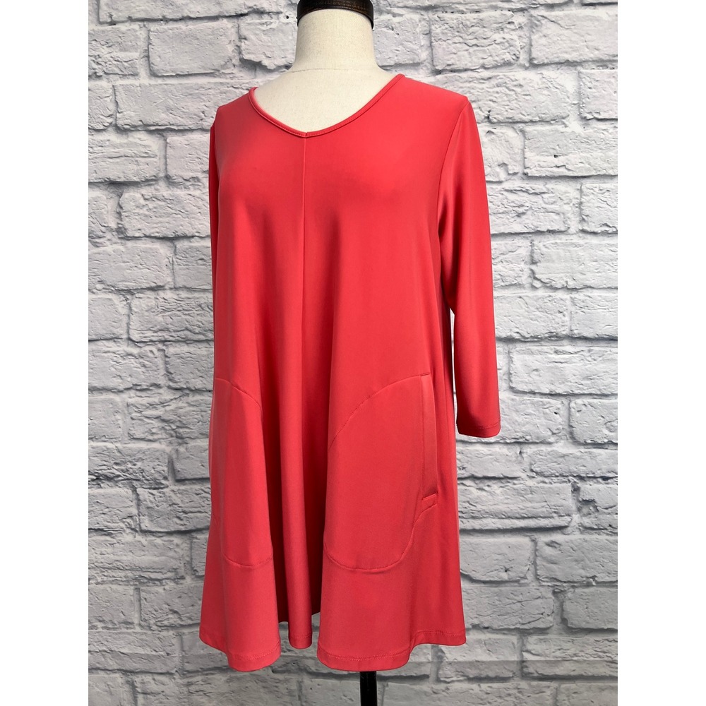 Sun Kim Tunic Top Womens S Orange New V-Neck 3/4 Sleeve Pockets SK115